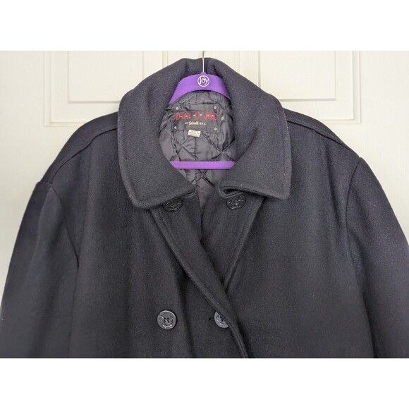 VTG Schott DUR O JAC Wool Pea Coat Mens XL Black Double Breast Quilted Liner - Picture 2 of 14